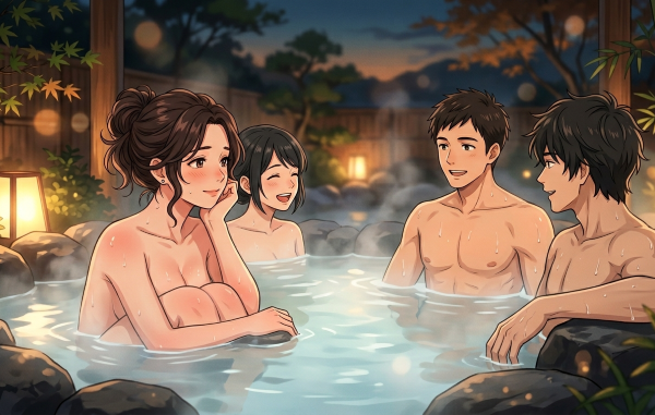 友人のカップルと混浴温泉でスワッピングをした